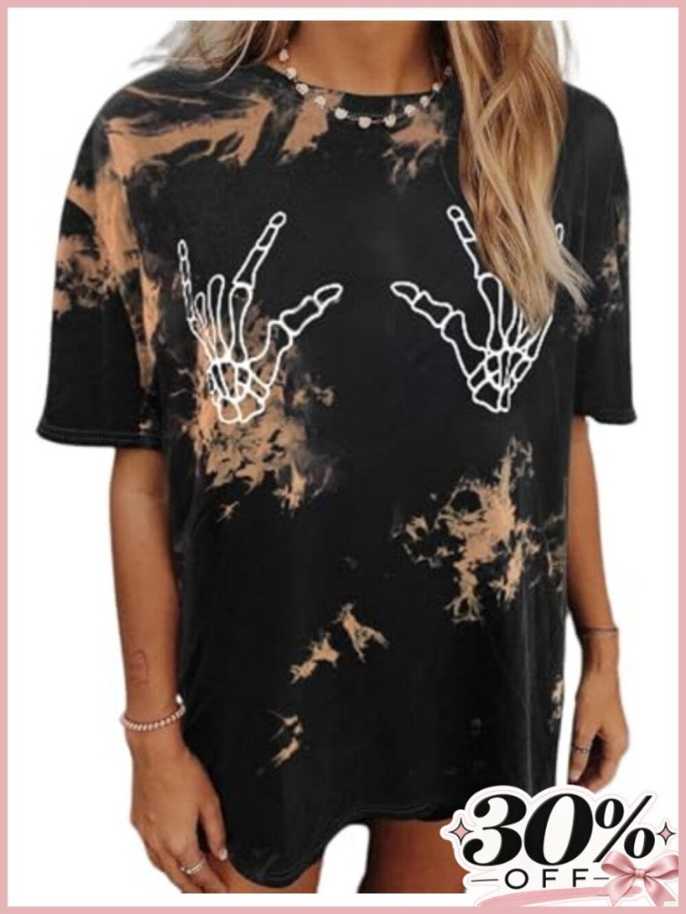 Women's Oversized Skull Print Cotton T-Shirt Crew Neck Short Sleeve Casual Tee